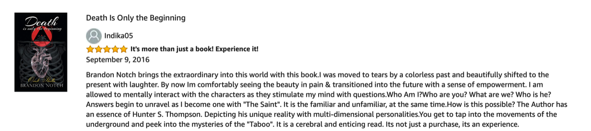 Customer book review of Death is Only the Beginning